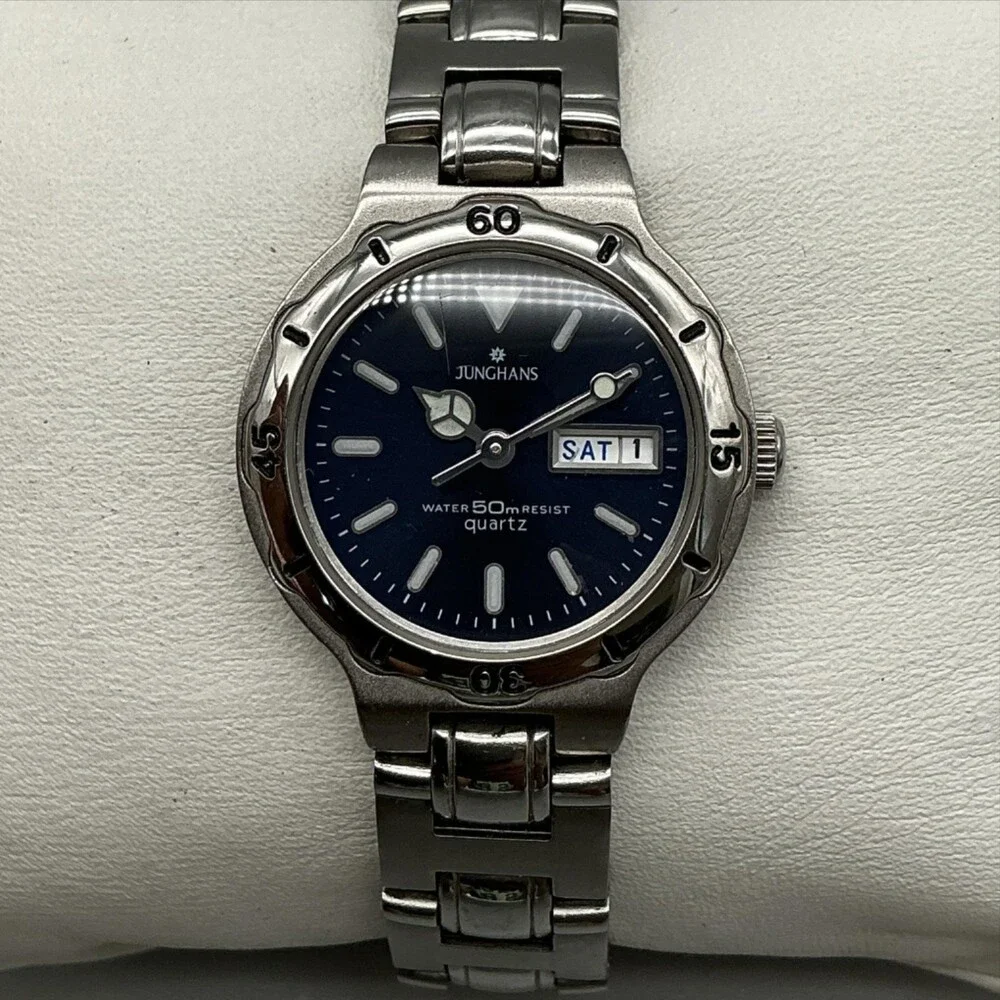 Junghans JY-500L Womens Watch 25mm Blue Dial Stainless 50M Date New Battery 6